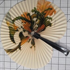 Chinese Paper Folding Hand Fan W/Metal Handle, Vintage Mid-Century, 13 of 25